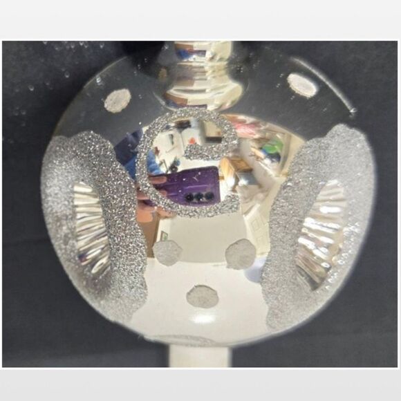 Vintage Christmas Tree Topper Silver Mirrored Glass With Glitter 10 Inch VTG - Picture 9 of 16